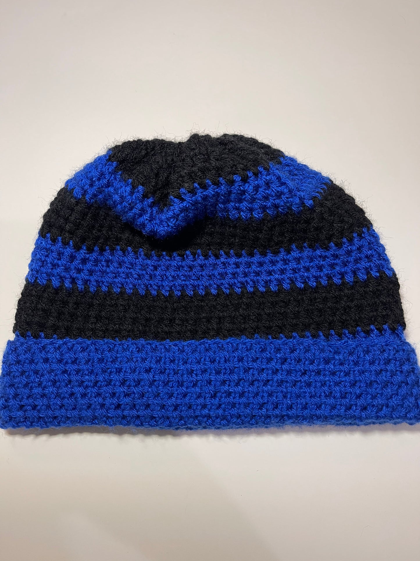 Striped Beanie - Black and Blue
