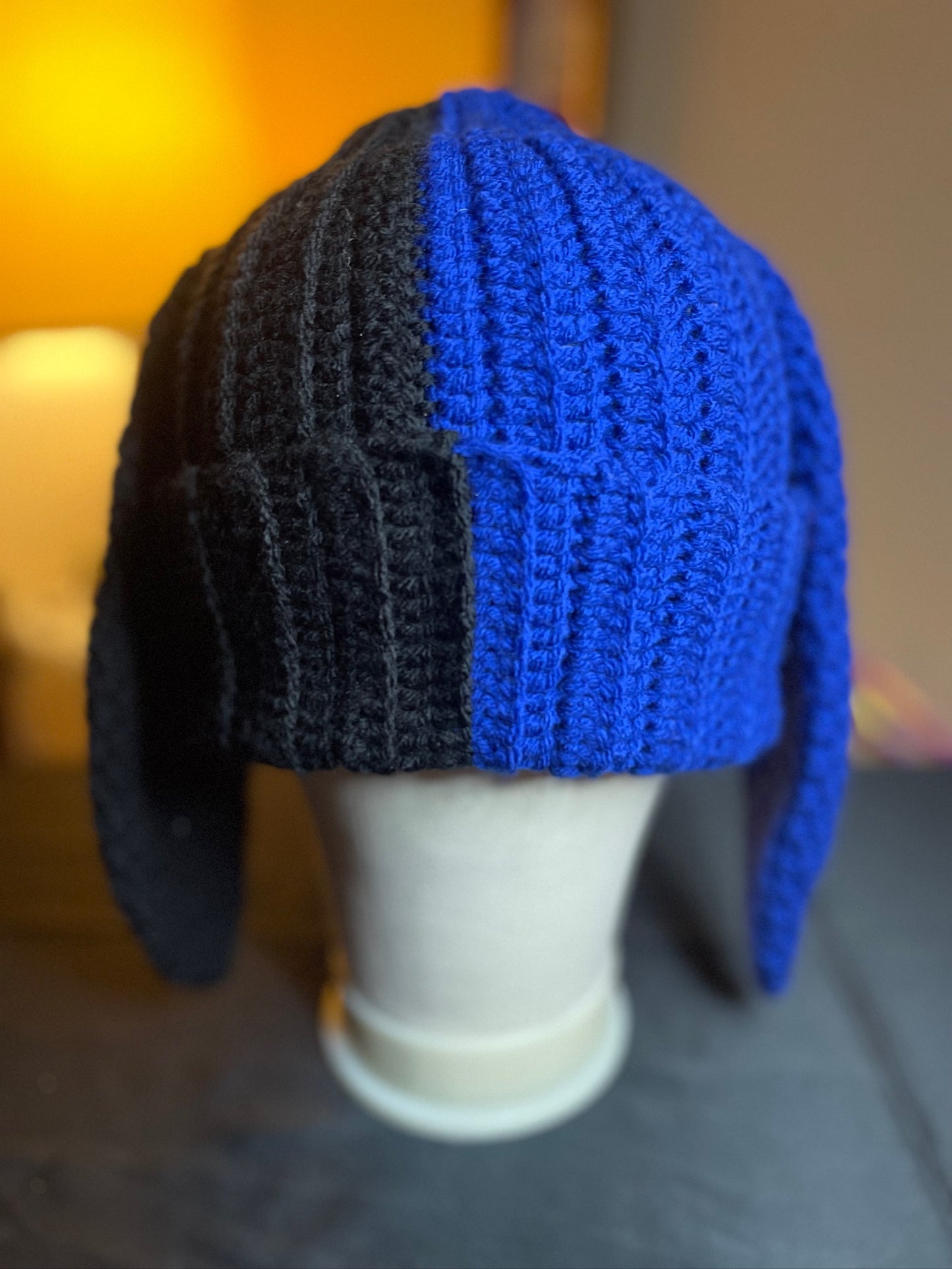 Bunny Beanie - Royal Blue & Black