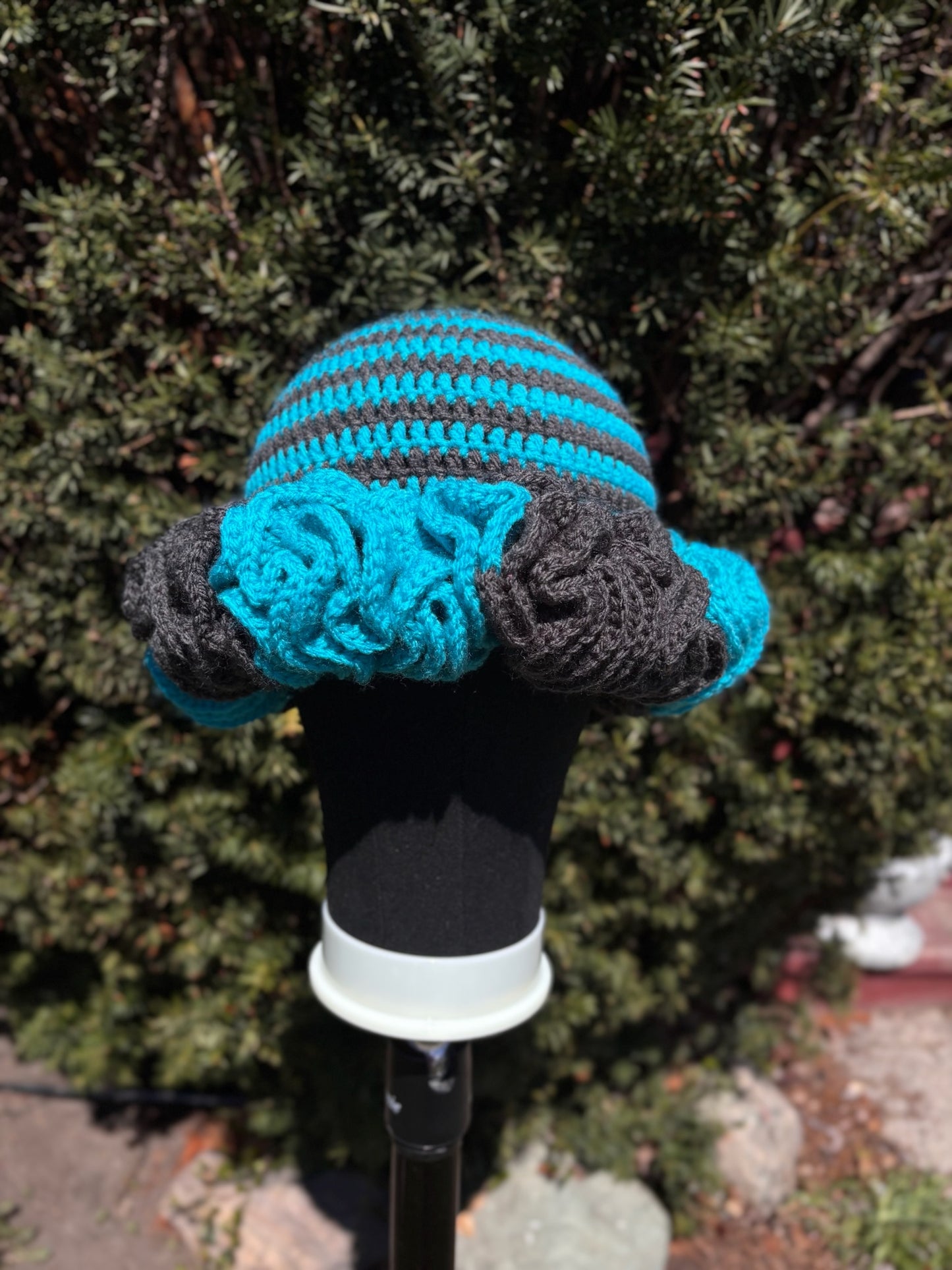 Turquoise & Grey Ruffle Hat