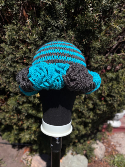 Turquoise & Grey Ruffle Hat