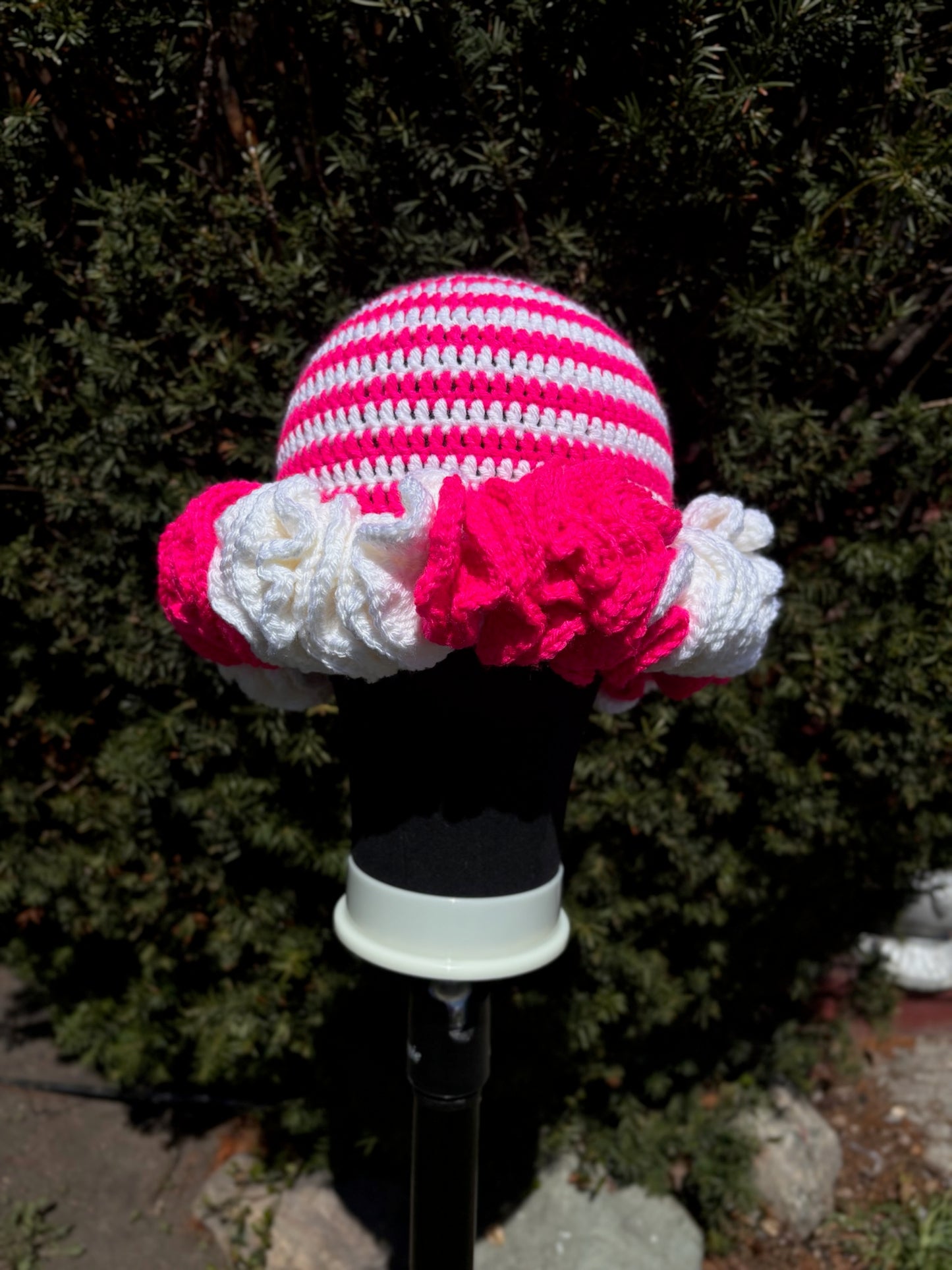 Neon Pink & White Ruffle Hat