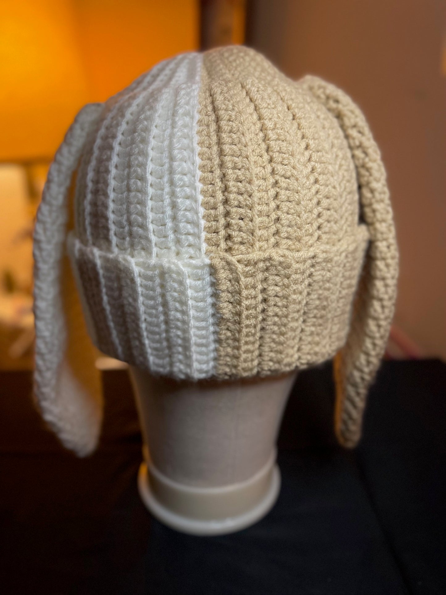 Bunny Beanie - Beige & White