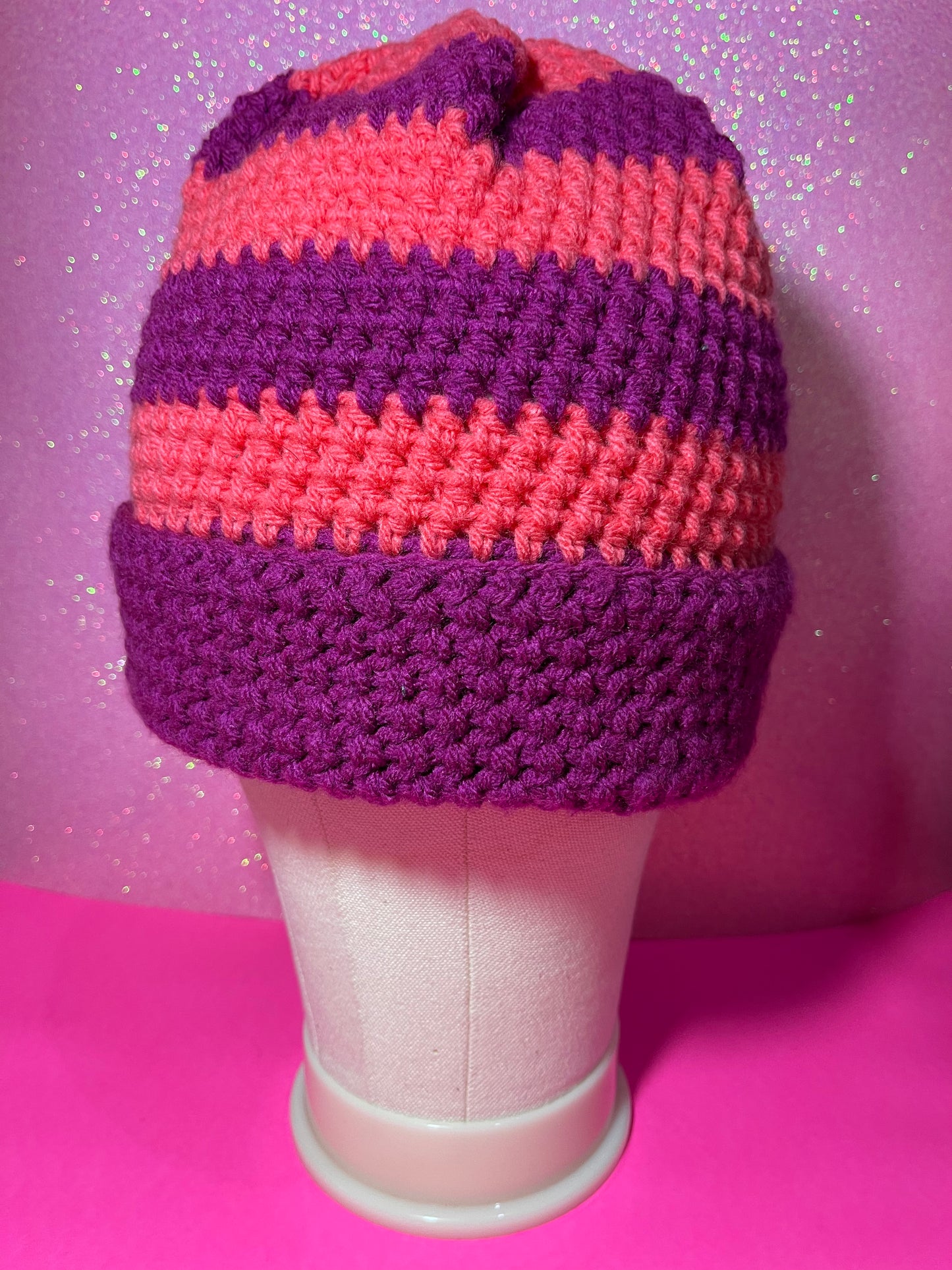 Striped Beanie - Pink and Purple