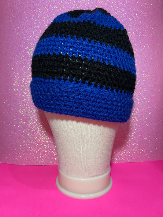 Striped Beanie - Black and Blue